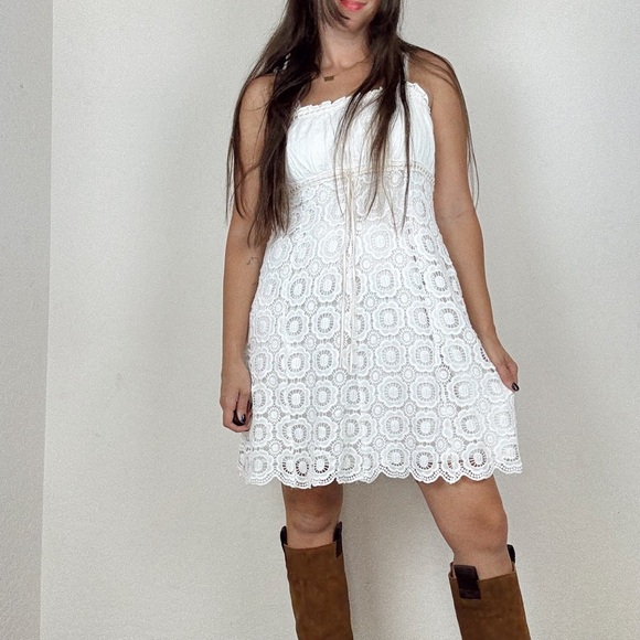 Betsey Johnson Novelty‎ Cotton and Venise Lace Tulip Mini Dress Y2K - Picture 4 of 13